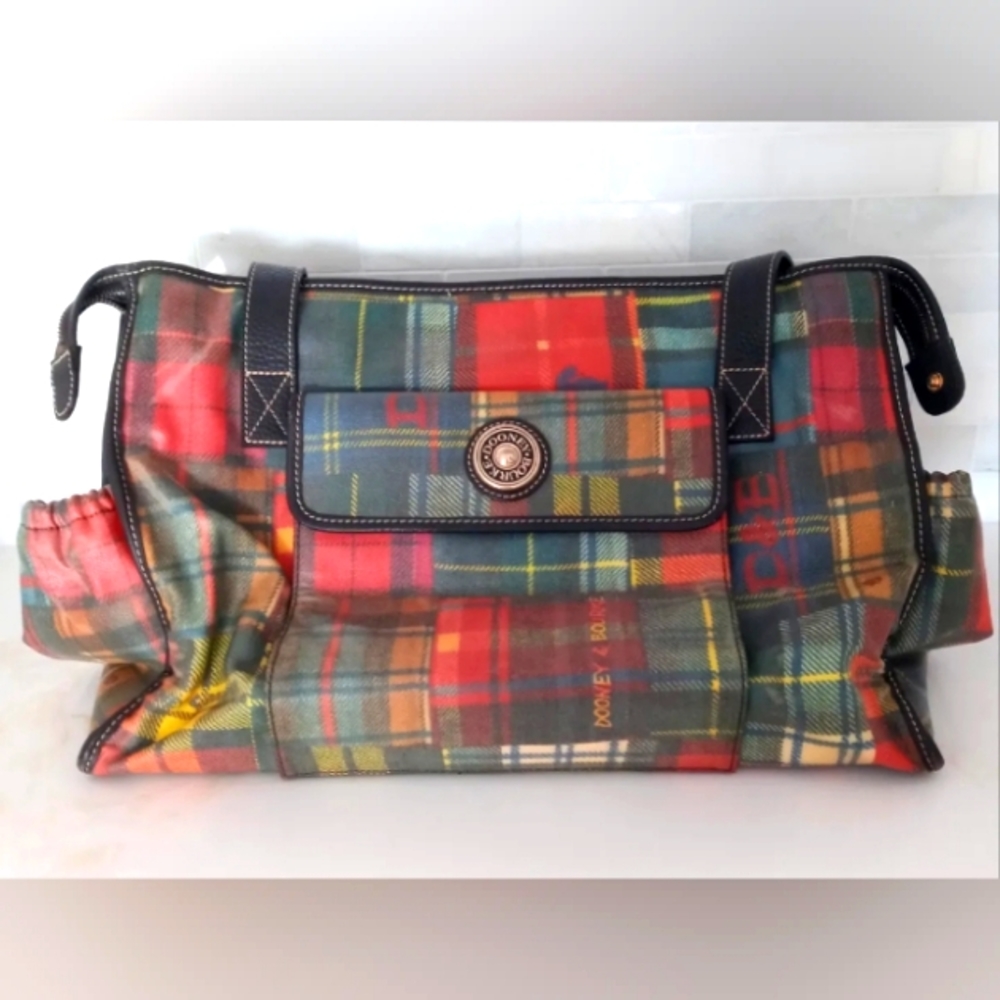 Dooney & Bourke Plaid Large Leather Diaper Baby Bag Tote